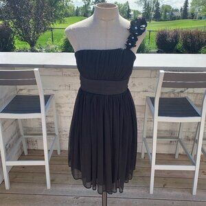 Sequin Hearts Sheer Chiffon Babydoll Short One Shoulder Sleeveless Party Dress